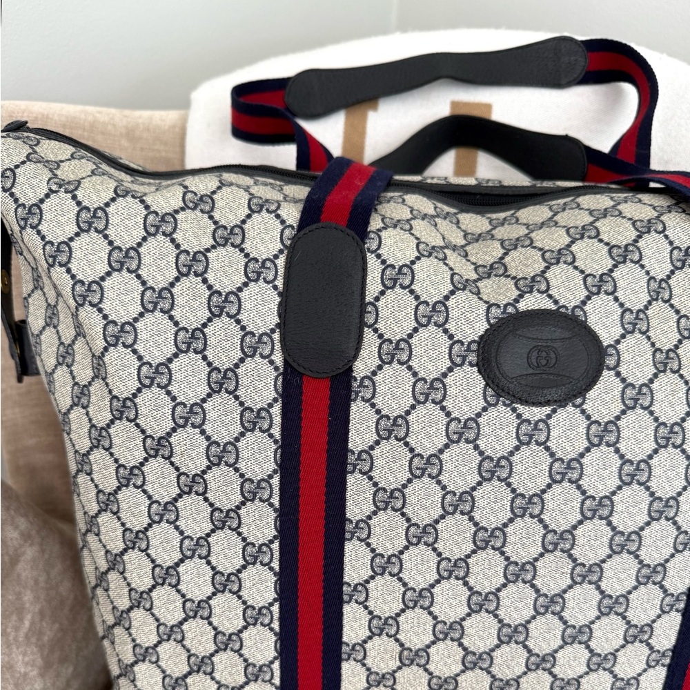 Gucci authentic XL tote bag travel bag weekender grey navy monogram canvas - Picture 5 of 15